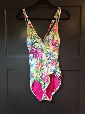 Tommy Bahama White Tropical Floral Swim sz10